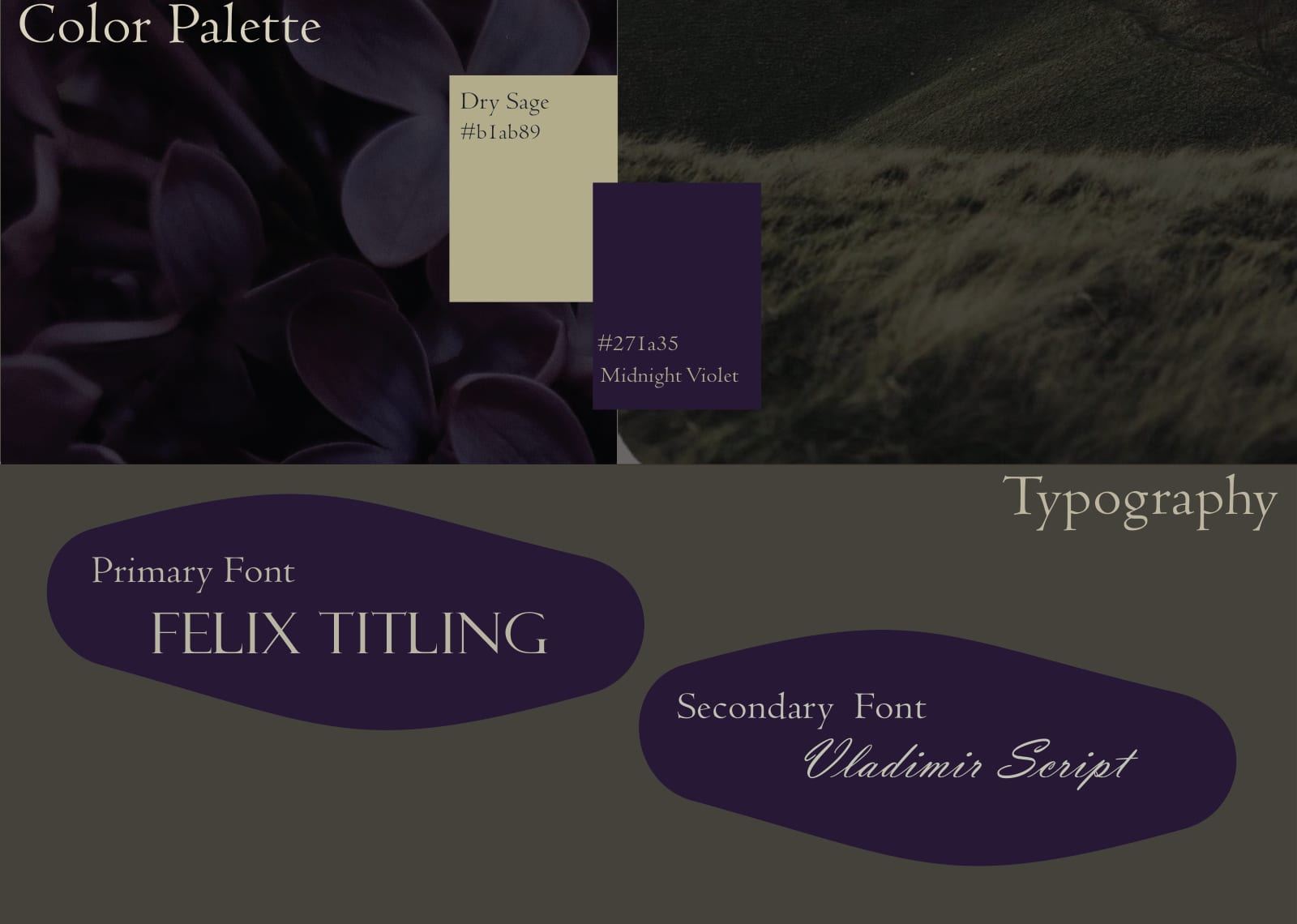 Opheline colour palette and typography