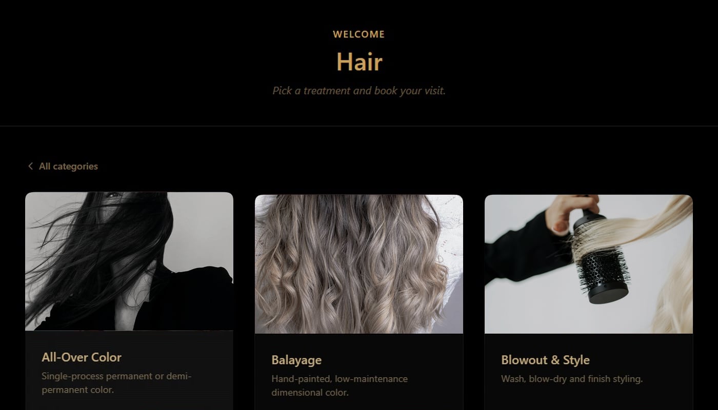 Lumière salon system, choosing a treatment screen